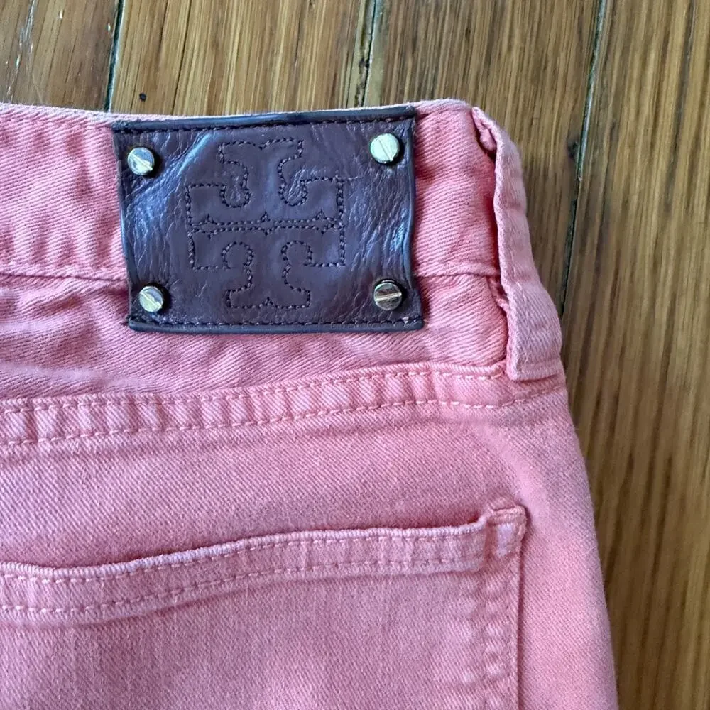 Tory Burch Cropped Skinny Jeans Coral Peachy Size 31 Resortwear Preppy W33‎